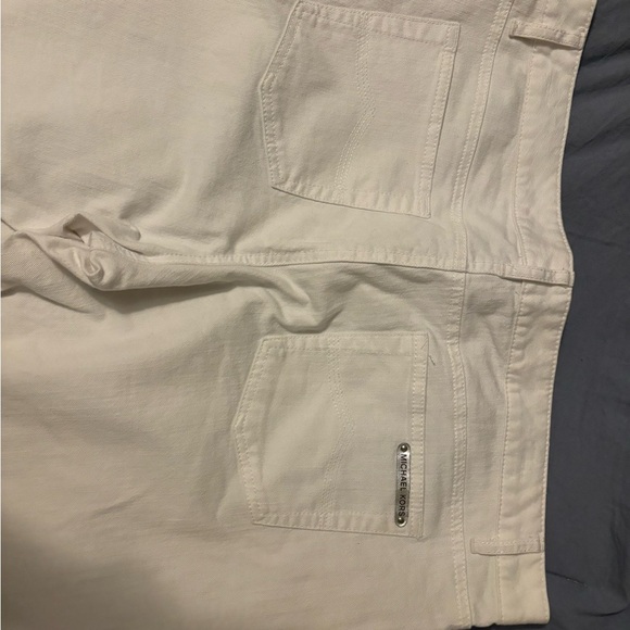 MICHAEL KORS White Denim Jeans Size 16 StraightLeg 5 Pockets Stretch Silver Logo - Picture 14 of 14